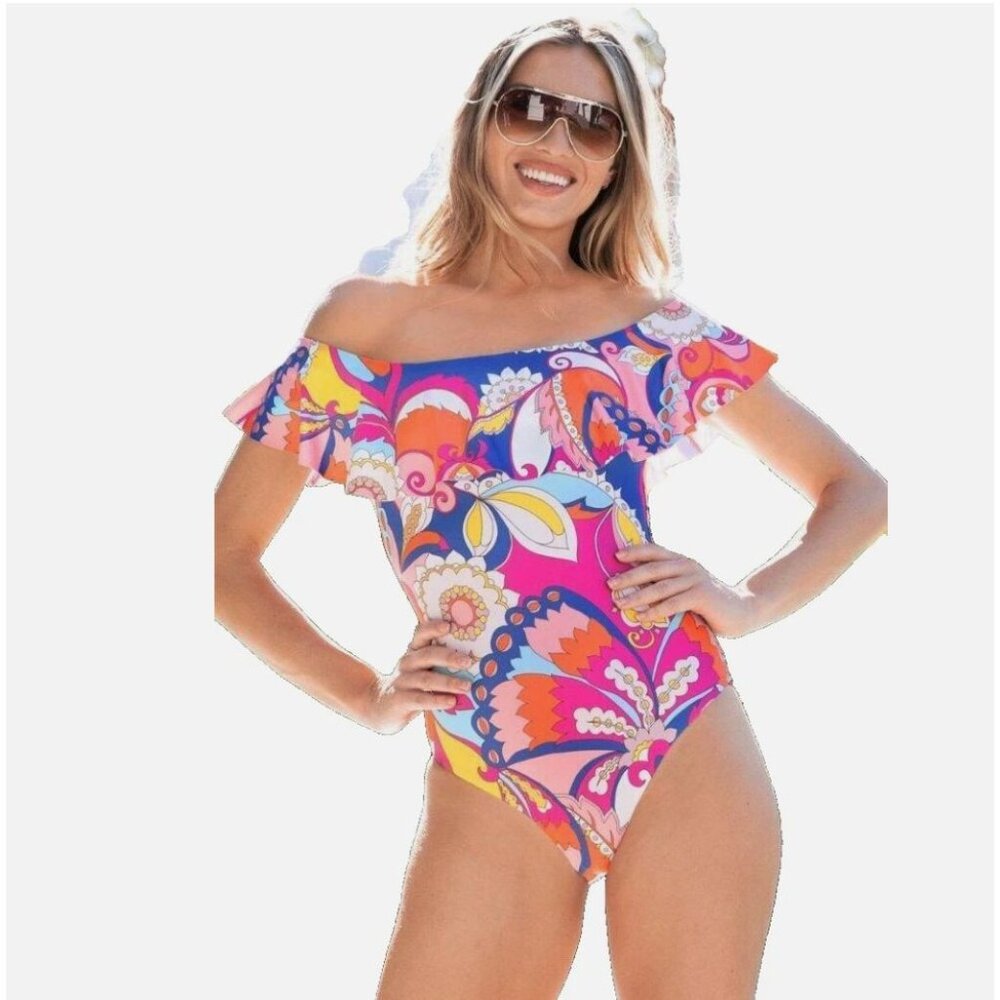 NWT Trina Turk Sevilla Off the Shoulder One-Piece Swimsuit Size 8 $162 - Picture 3 of 9